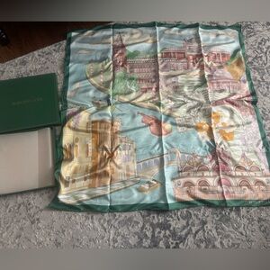 Roberto Coin Architectural Silk Scarf in Green and Cream